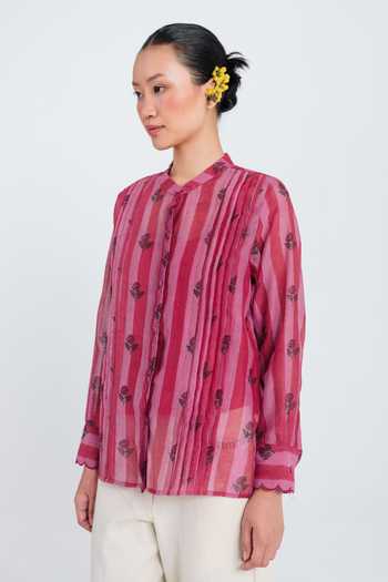 Buy Jodi Pink Chanderi Mandarin Collar Spring Scallop Shirt Online at Aza Fashions Buy_Jodi_Pink Chanderi Mandarin Collar Spring Scallop Shirt _Online_at_Aza_Fashions