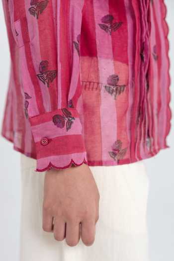 Shop Jodi Pink Chanderi Mandarin Collar Spring Scallop Shirt Online at Aza Fashions Shop_Jodi_Pink Chanderi Mandarin Collar Spring Scallop Shirt _Online_at_Aza_Fashions