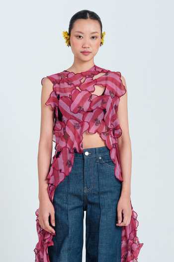 Jodi Pink Chanderi High Neck Spring Cut-out Cape Online at Aza Fashions Jodi_Pink Chanderi High Neck Spring Cut-out Cape _Online_at_Aza_Fashions