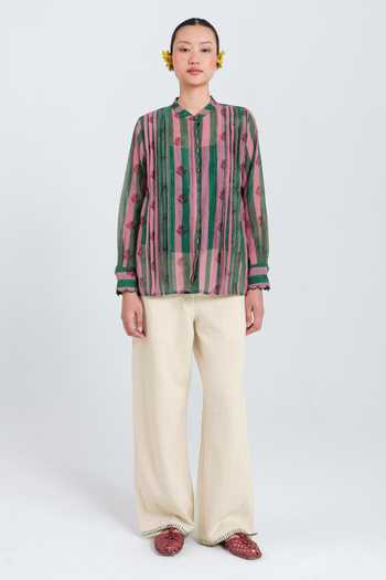 Jodi_Pink Chanderi Mandarin Collar Twirl Scallop Shirt _Online_at_Aza_Fashions