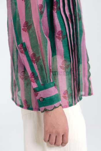 Buy_Jodi_Pink Chanderi Mandarin Collar Twirl Scallop Shirt _Online_at_Aza_Fashions