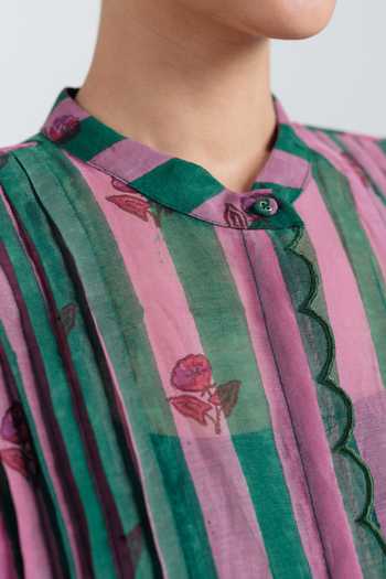Shop_Jodi_Pink Chanderi Mandarin Collar Twirl Scallop Shirt _Online_at_Aza_Fashions