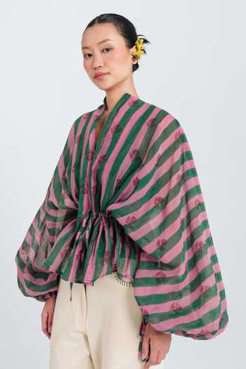 Buy Jodi Pink Chanderi Mandarin Collar Twirl Overlay Top Online at Aza Fashions Buy_Jodi_Pink Chanderi Mandarin Collar Twirl Overlay Top _Online_at_Aza_Fashions