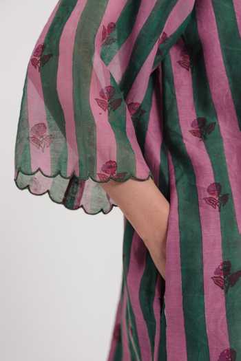 Buy Jodi Pink Chanderi Mandarin Collar, Split V-neck Twirl Shift Dress Online at Aza Fashions Buy_Jodi_Pink Chanderi Mandarin Collar, Split V-neck Twirl Shift Dress _Online_at_Aza_Fashions