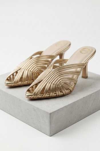 Modanta Footwear Gold Strappy Mules Online at Aza Fashions Modanta Footwear_Gold Strappy Mules _Online_at_Aza_Fashions