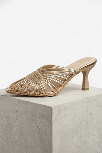 Shop Modanta Footwear Gold Strappy Mules Online at Aza Fashions Shop_Modanta Footwear_Gold Strappy Mules _Online_at_Aza_Fashions