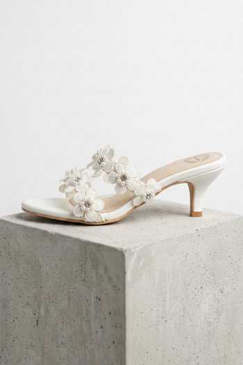 Modanta Footwear White Flower Kitten Heels Online at Aza Fashions Modanta Footwear_White Flower Kitten Heels _Online_at_Aza_Fashions