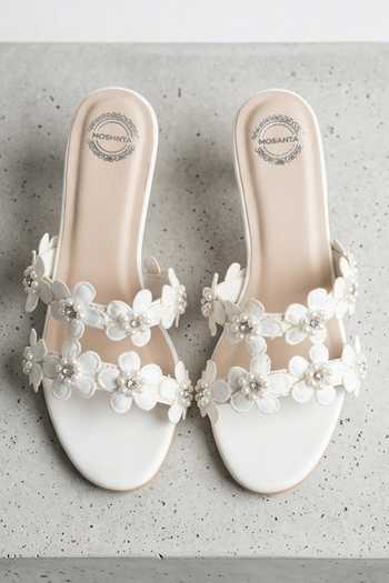 Modanta Footwear White Flower Kitten Heels 