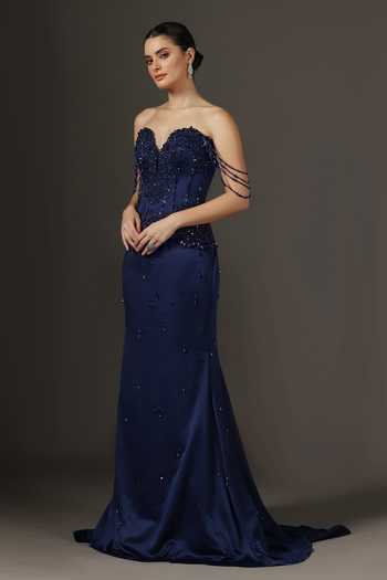 Buy Pooja Peshoria Navy Crepe, Satin, Net, Polyester Beads, Stones, Embellished Corset And Skirt Set Online at Aza Fashions Buy_Pooja Peshoria_Navy Crepe, Satin, Net, Polyester Beads, Stones, Embellished Corset And Skirt Set _Online_at_Aza_Fashions
