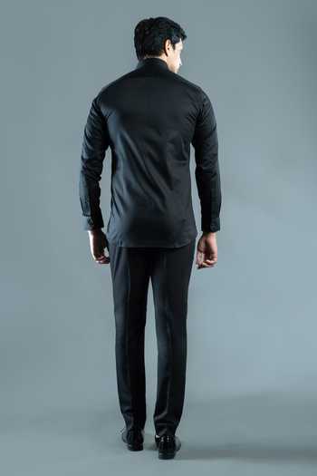 Shop Varoin Marwah Black Cotton Satin The D-ring Shirt at Aza Fashions Shop_Varoin Marwah_Black Cotton Satin The D-ring Shirt _at_Aza_Fashions