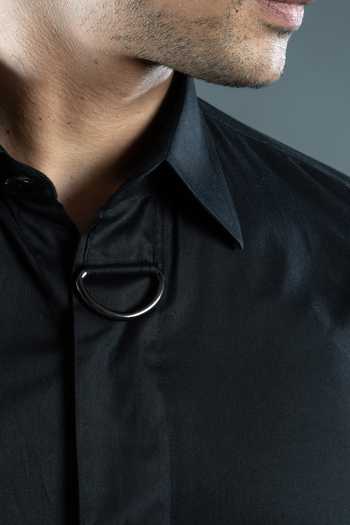 Buy Varoin Marwah Black Cotton Satin The D-ring Shirt Buy_Varoin Marwah_Black Cotton Satin The D-ring Shirt