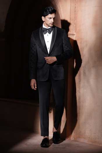 Buy_Varoin Marwah_Black Velvet The Dark Radiance Tuxedo _Online_at_Aza_Fashions