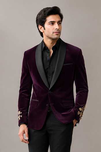 Varoin Marwah Maroon Velvet Tuxedo