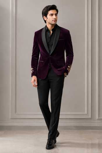 Varoin Marwah Maroon Velvet Zari Tuxedo Online at Aza Fashions Varoin Marwah_Maroon Velvet Zari Tuxedo _Online_at_Aza_Fashions