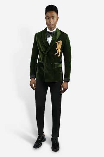 Varoin Marwah Velvet Lion Embroidered Blazer