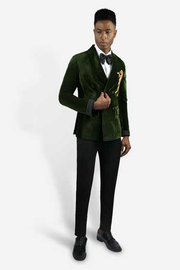 Varoin Marwah Green Velvet Lion Embroidered Blazer Online at Aza Fashions Varoin Marwah_Green Velvet Lion Embroidered Blazer _Online_at_Aza_Fashions