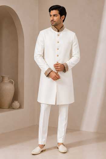 Varoin Marwah White Embroidered Sherwani Set 