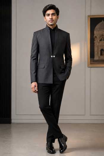 Varoin Marwah Black Suiting Buckle Blazer Online at Aza Fashions Varoin Marwah_Black Suiting Buckle Blazer _Online_at_Aza_Fashions
