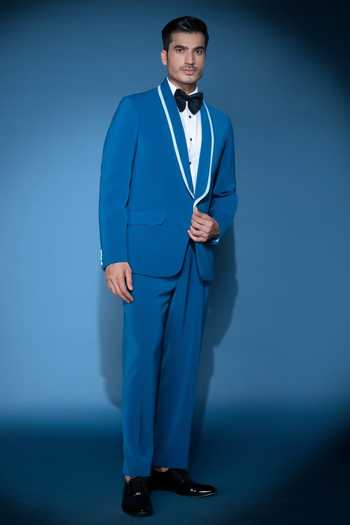 Varoin Marwah Blue Crepe The Midnight Linear Blazer Online at Aza Fashions Varoin Marwah_Blue Crepe The Midnight Linear Blazer _Online_at_Aza_Fashions