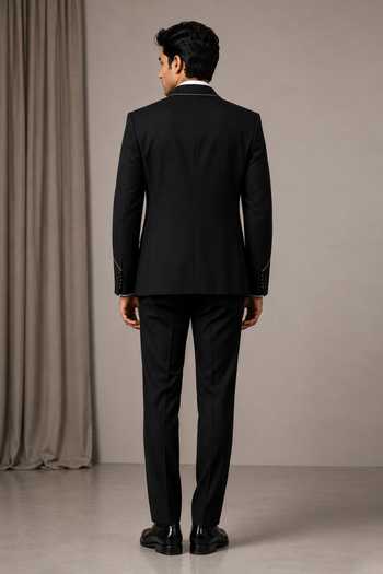 Varoin Marwah Black Geometric Piping Blazer