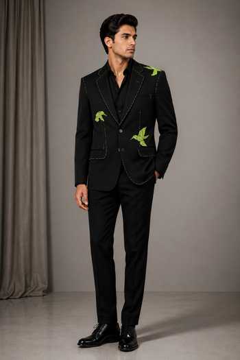 Varoin Marwah Beige Suiting Neon Bird Embroidered Blazer Online at Aza Fashions Varoin Marwah_Beige Suiting Neon Bird Embroidered Blazer _Online_at_Aza_Fashions