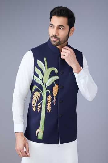 Shop Varoin Marwah Blue Suiting The Frida Embroidered Nehru Jacket Online at Aza Fashions Shop_Varoin Marwah_Blue Suiting The Frida Embroidered Nehru Jacket _Online_at_Aza_Fashions