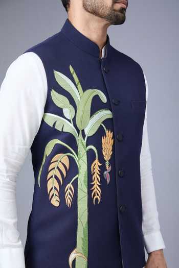 Varoin Marwah Blue Suiting The Frida Embroidered Nehru Jacket at Aza Fashions Varoin Marwah_Blue Suiting The Frida Embroidered Nehru Jacket _at_Aza_Fashions