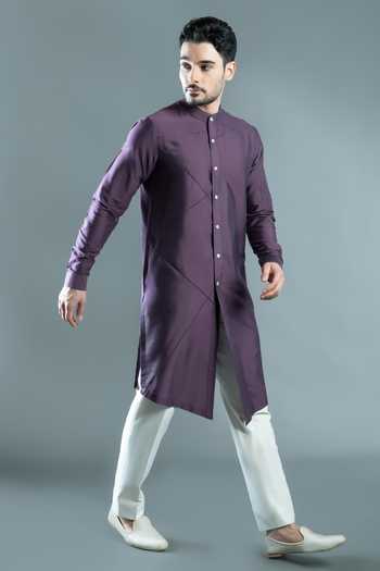 Buy_Varoin Marwah_Purple Silk The Intersect Kurta _Online_at_Aza_Fashions