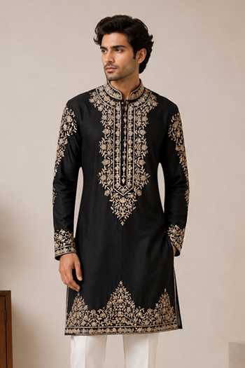 Varoin Marwah Black Pitta Work Kurta 