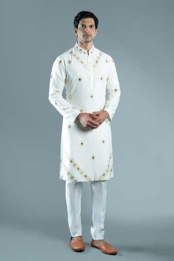 Varoin Marwah White Silk The Mosaic Embroidered Kurta Set Online at Aza Fashions Varoin Marwah_White Silk The Mosaic Embroidered Kurta Set _Online_at_Aza_Fashions