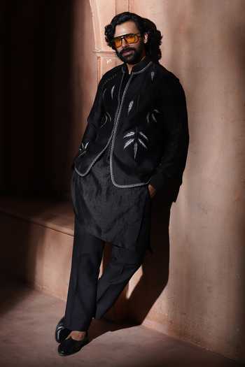 Varoin Marwah Argent Foliage Embroidered Silk Nehru Jacket Set 