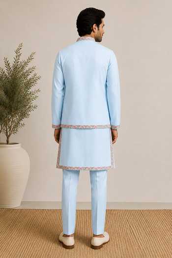 Varoin Marwah Lotus Embroidered Bundi & Kurta Set 