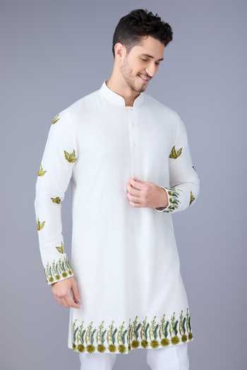 Varoin Marwah White Silk Garden Of Nawabs Bundi And Kurta Set Online at Aza Fashions Varoin Marwah_White Silk Garden Of Nawabs Bundi And Kurta Set _Online_at_Aza_Fashions