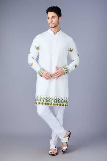 Varoin Marwah White Silk Garden Of Nawabs Bundi And Kurta Set at Aza Fashions Varoin Marwah_White Silk Garden Of Nawabs Bundi And Kurta Set _at_Aza_Fashions