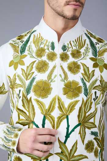 Buy Varoin Marwah White Silk Garden Of Nawabs Bundi And Kurta Set Buy_Varoin Marwah_White Silk Garden Of Nawabs Bundi And Kurta Set