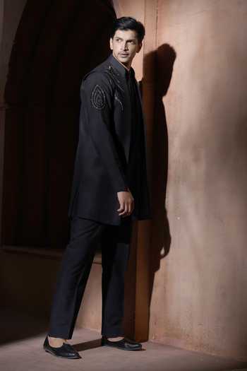 Varoin Marwah The Dark Bloom Embroidered Nehru Jacket Set 
