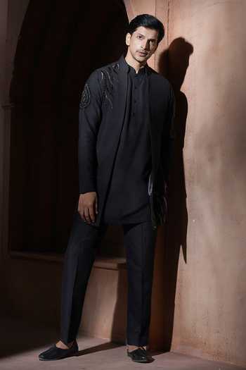 Varoin Marwah The Dark Bloom Embroidered Nehru Jacket Set 