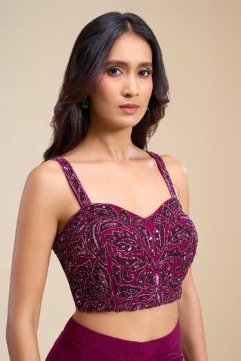 Buy_Aariyana Couture_Magenta Viscose Georgette Sweetheart Pre-draped Saree With Embroidered Blouse 