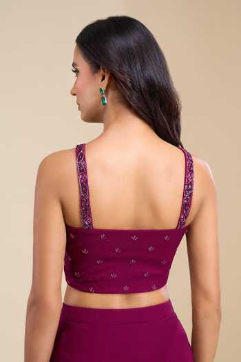 Shop_Aariyana Couture_Magenta Viscose Georgette Sweetheart Pre-draped Saree With Embroidered Blouse 
