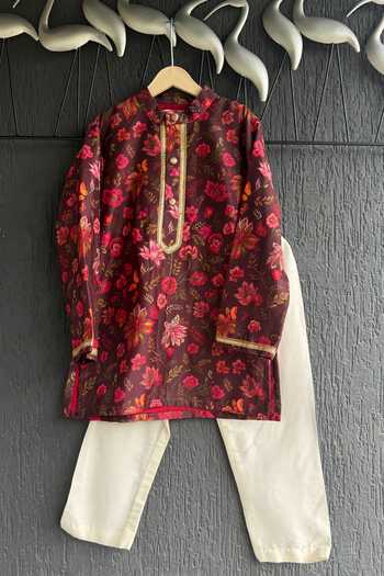 The Little Tales Maroon Silk, Cotton Printed Kurta Pyjama Set Online at Aza Fashions The Little Tales_Maroon Silk, Cotton Printed Kurta Pyjama Set _Online_at_Aza_Fashions