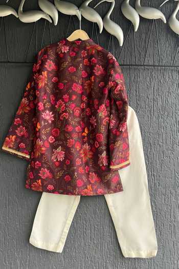 Buy The Little Tales Maroon Silk, Cotton Printed Kurta Pyjama Set Online at Aza Fashions Buy_The Little Tales_Maroon Silk, Cotton Printed Kurta Pyjama Set _Online_at_Aza_Fashions