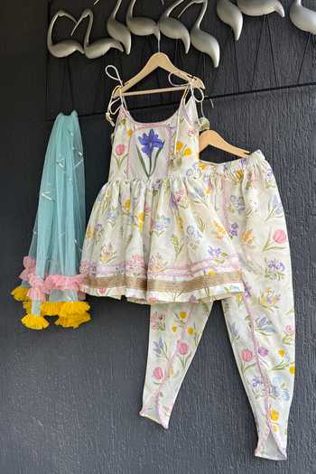 Buy The Little Tales White Silk, Cotton, Net Strappy Kurta Dhoti Pant Set Online at Aza Fashions Buy_The Little Tales_White Silk, Cotton, Net Strappy Kurta Dhoti Pant Set _Online_at_Aza_Fashions