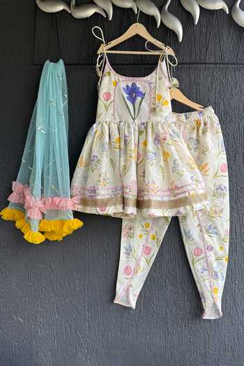 Shop The Little Tales White Silk, Cotton, Net Strappy Kurta Dhoti Pant Set Online at Aza Fashions Shop_The Little Tales_White Silk, Cotton, Net Strappy Kurta Dhoti Pant Set _Online_at_Aza_Fashions
