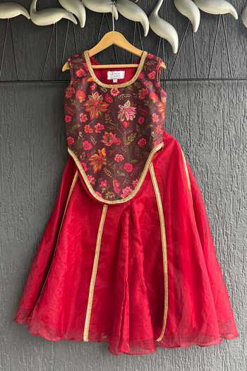 Shop The Little Tales Maroon Silk, Cotton, Organza Lace Printed Top And Palazzo Set Online at Aza Fashions Shop_The Little Tales_Maroon Silk, Cotton, Organza Lace Printed Top And Palazzo Set _Online_at_Aza_Fashions