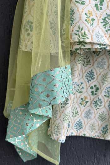 Buy The Little Tales Green Silk, Cotton, Net Floral Print Kurta Set Online at Aza Fashions Buy_The Little Tales_Green Silk, Cotton, Net Floral Print Kurta Set _Online_at_Aza_Fashions