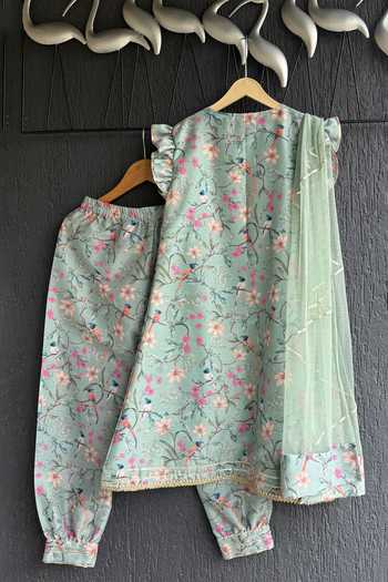 Buy The Little Tales Green Silk, Cotton, Net Bird Print Kurta Set Online at Aza Fashions Buy_The Little Tales_Green Silk, Cotton, Net Bird Print Kurta Set _Online_at_Aza_Fashions