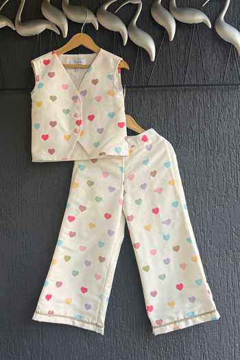 Shop The little tales Off White Silk, Cotton Heart Print Pant Set Online at Aza Fashions Shop_The little tales_Off White Silk, Cotton Heart Print Pant Set _Online_at_Aza_Fashions