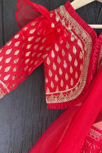 The Little Tales Red Silk, Cotton, Chanderi, Net Lehenga Set Online at Aza Fashions The Little Tales_Red Silk, Cotton, Chanderi, Net Lehenga Set _Online_at_Aza_Fashions