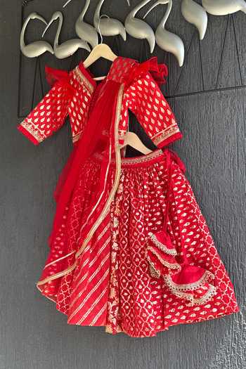 Shop The Little Tales Red Silk, Cotton, Chanderi, Net Lehenga Set Online at Aza Fashions Shop_The Little Tales_Red Silk, Cotton, Chanderi, Net Lehenga Set _Online_at_Aza_Fashions