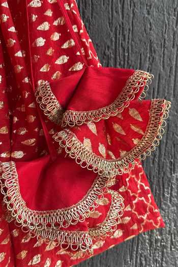 The Little Tales Red Silk, Cotton, Chanderi, Net Lehenga Set at Aza Fashions The Little Tales_Red Silk, Cotton, Chanderi, Net Lehenga Set _at_Aza_Fashions